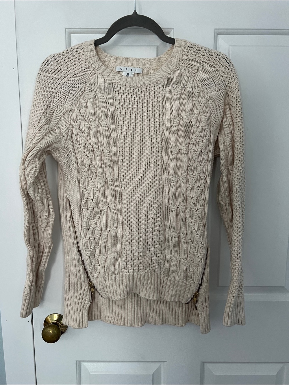 Cabi Cable Knit Side-Zip Sweater - Cream - CAbi